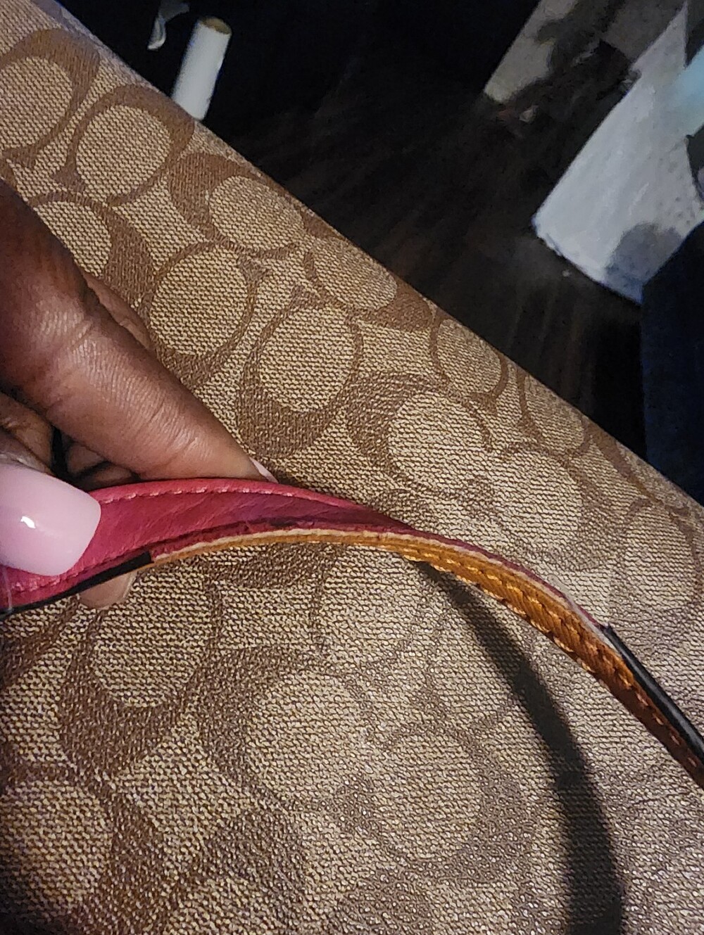 COACH Tan Signature Canvas Tote with Orange Trim and Pink Handles - Picture 11 of 11
